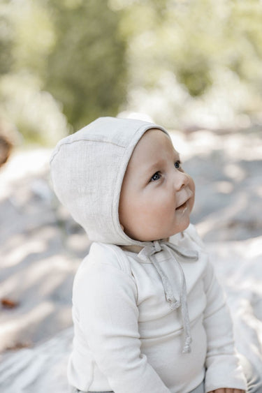 Briar Baby Linen Bonnet, Sand